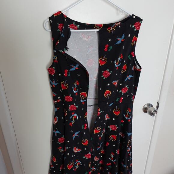 Retro Pin-Up Rockabilly Black Printed Fit and Flare Sleeveless XL Dress Cotton - Picture 12 of 13